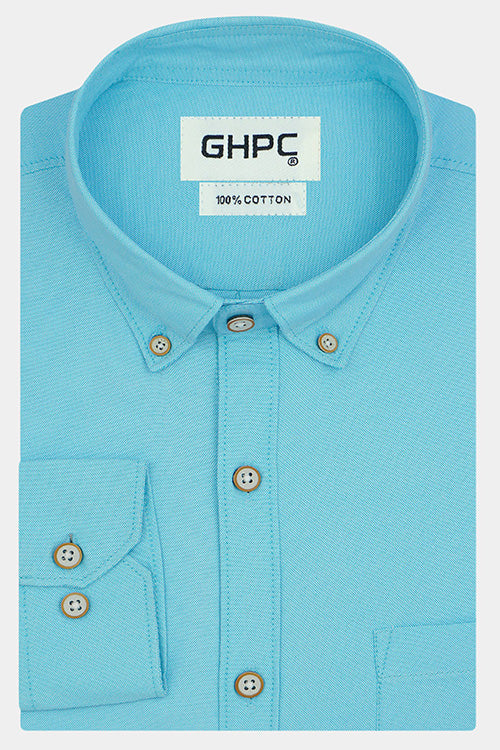 Men's 100% Cotton Plain Solid Full Sleeves Shirt (Turquoise Blue)