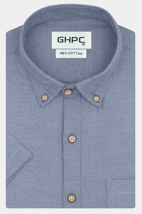 Men's 100% Cotton Plain Solid Half Sleeves Shirt (Navy)