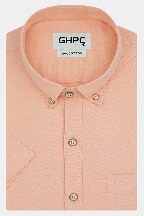 Men's 100% Cotton Plain Solid Half Sleeves Shirt (Orange)