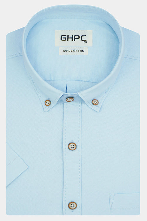 Men's 100% Cotton Plain Solid Half Sleeves Shirt (Sky Blue)