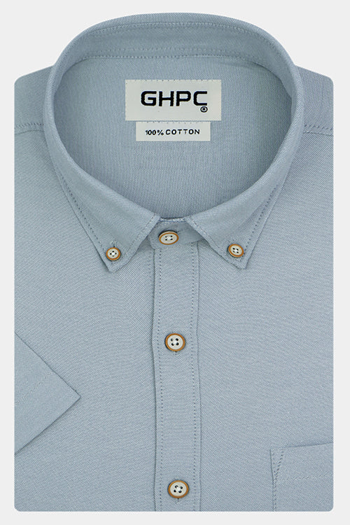 Men's 100% Cotton Plain Solid Half Sleeves Shirt (Grey)