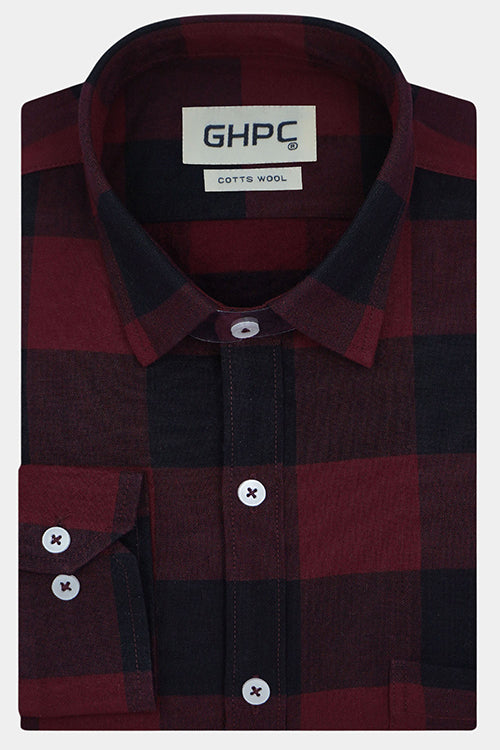 Men's Winter Wear Cottswool Big / Buffalo Checkered Full Sleeves Shirt (Maroon) CW231404_1