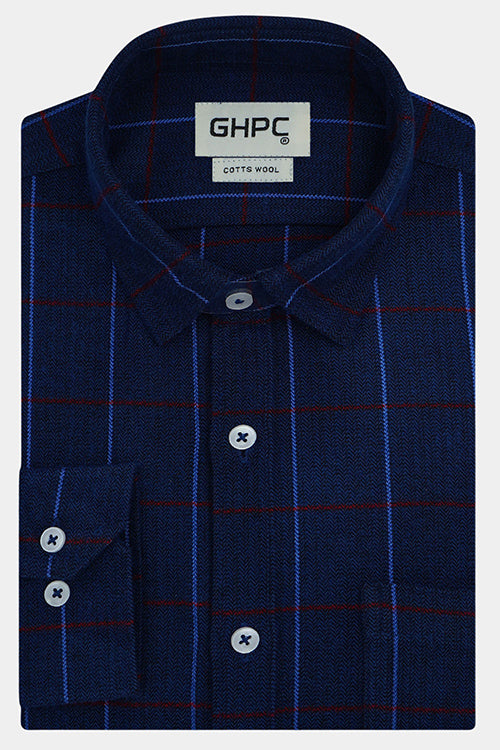 Men's Winter Wear Cottswool Graph Checkered Full Sleeves Shirt (Blue) CW232347_1