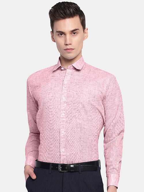 Men's Cotton Linen Plain Solid Full Sleeves Shirt (Red)