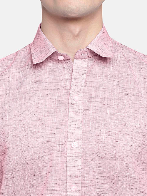 Men's Cotton Linen Plain Solid Full Sleeves Shirt (Red)