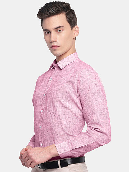 Men's Cotton Linen Plain Solid Full Sleeves Shirt (Pink)