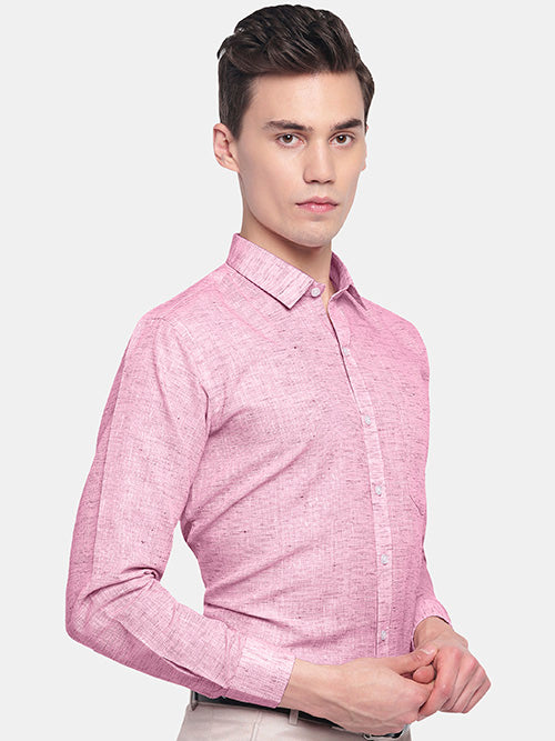 Men's Cotton Linen Plain Solid Full Sleeves Shirt (Pink)