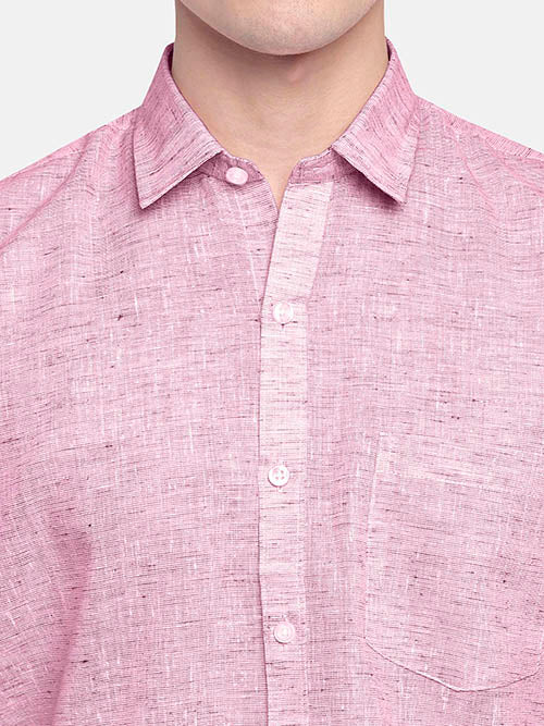 Men's Cotton Linen Plain Solid Full Sleeves Shirt (Pink)