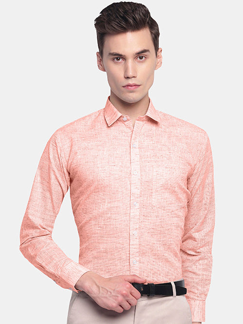 Men's Cotton Linen Plain Solid Full Sleeves Shirt (Orange)
