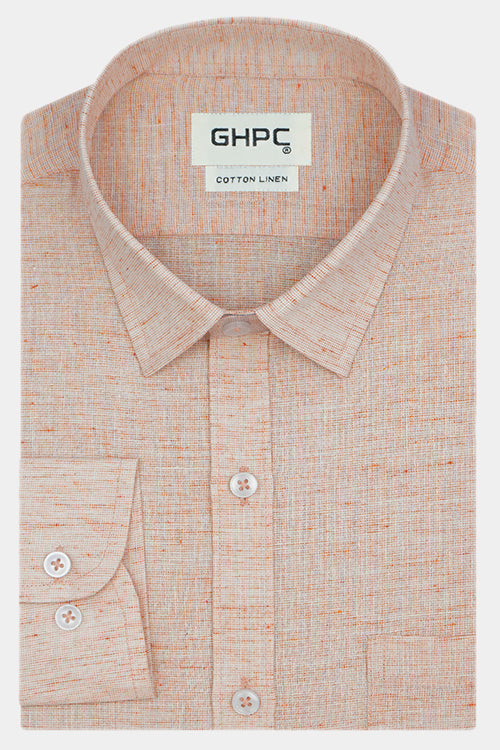 Men's Cotton Linen Plain Solid Full Sleeves Shirt (Orange)