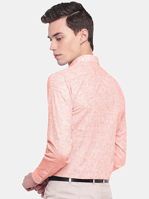 Men's Cotton Linen Plain Solid Full Sleeves Shirt (Orange)