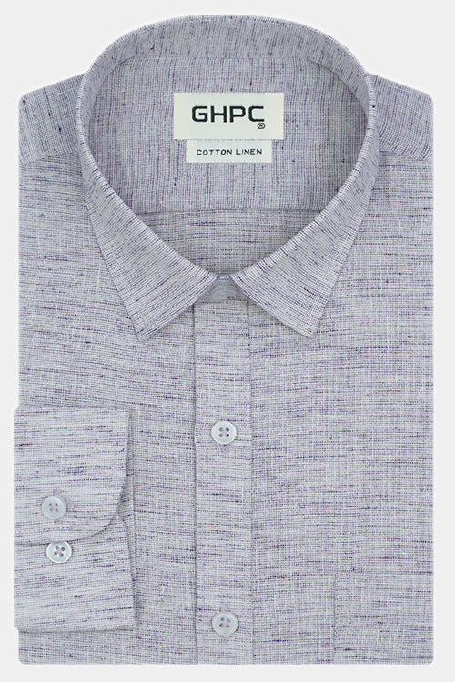 Men's Cotton Linen Plain Solid Full Sleeves Shirt (Purple)