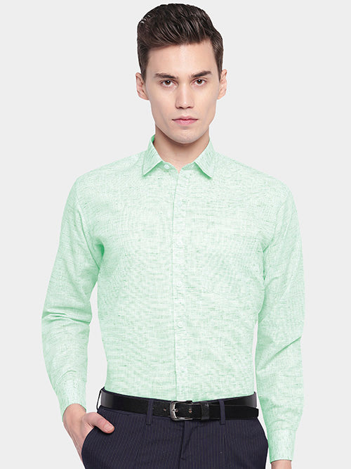 Men's Cotton Linen Plain Solid Full Sleeves Shirt (Sea Green)