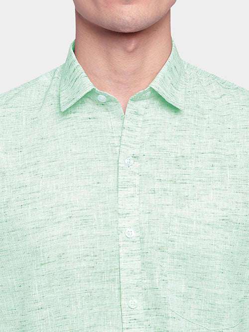 Men's Cotton Linen Plain Solid Full Sleeves Shirt (Sea Green)