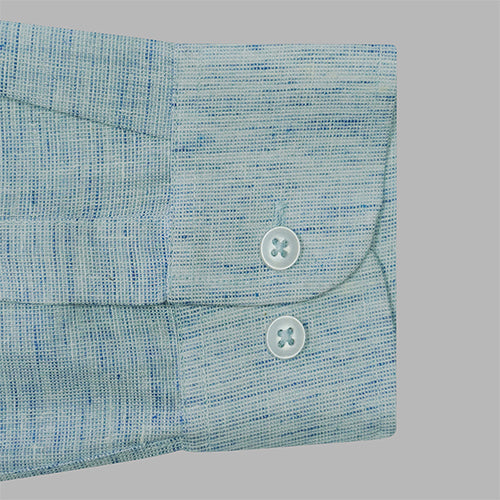 Men's Cotton Linen Plain Solid Full Sleeves Shirt (Blue)