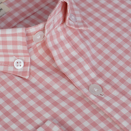 Men's 100% Cotton Gingham Checkered Full Sleeves Shirt (Peach) FSF408325_3