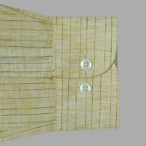 Men's Cotton Linen Wide Pin Striped Full Sleeves Shirt (Yellow)