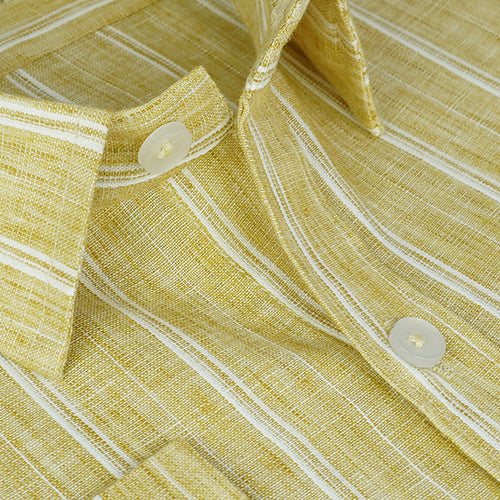 Men's Cotton Linen Balanced Striped Full Sleeves Shirt (Yellow)