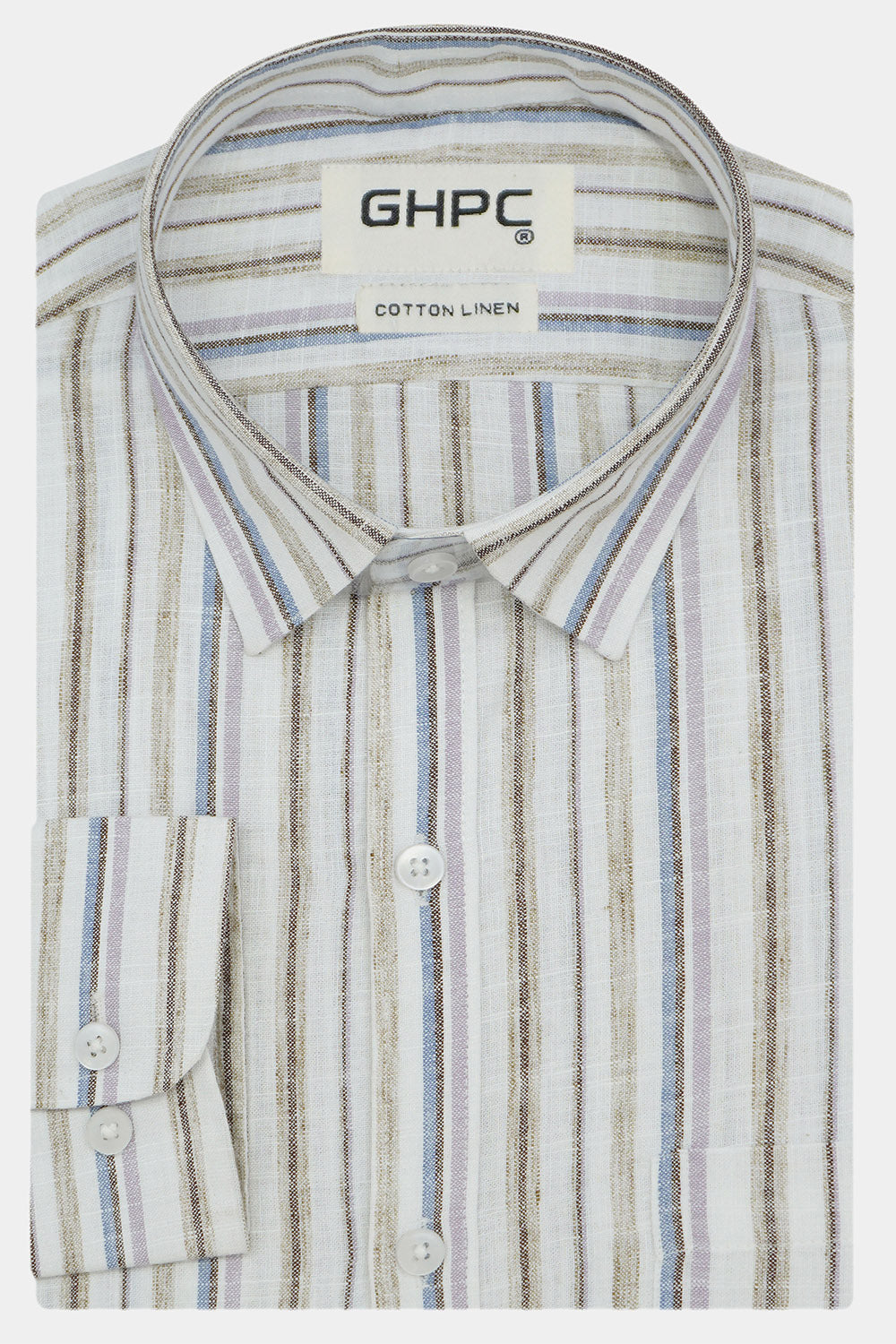Men's Cotton Linen Striped Full Sleeves Shirts (Brown)