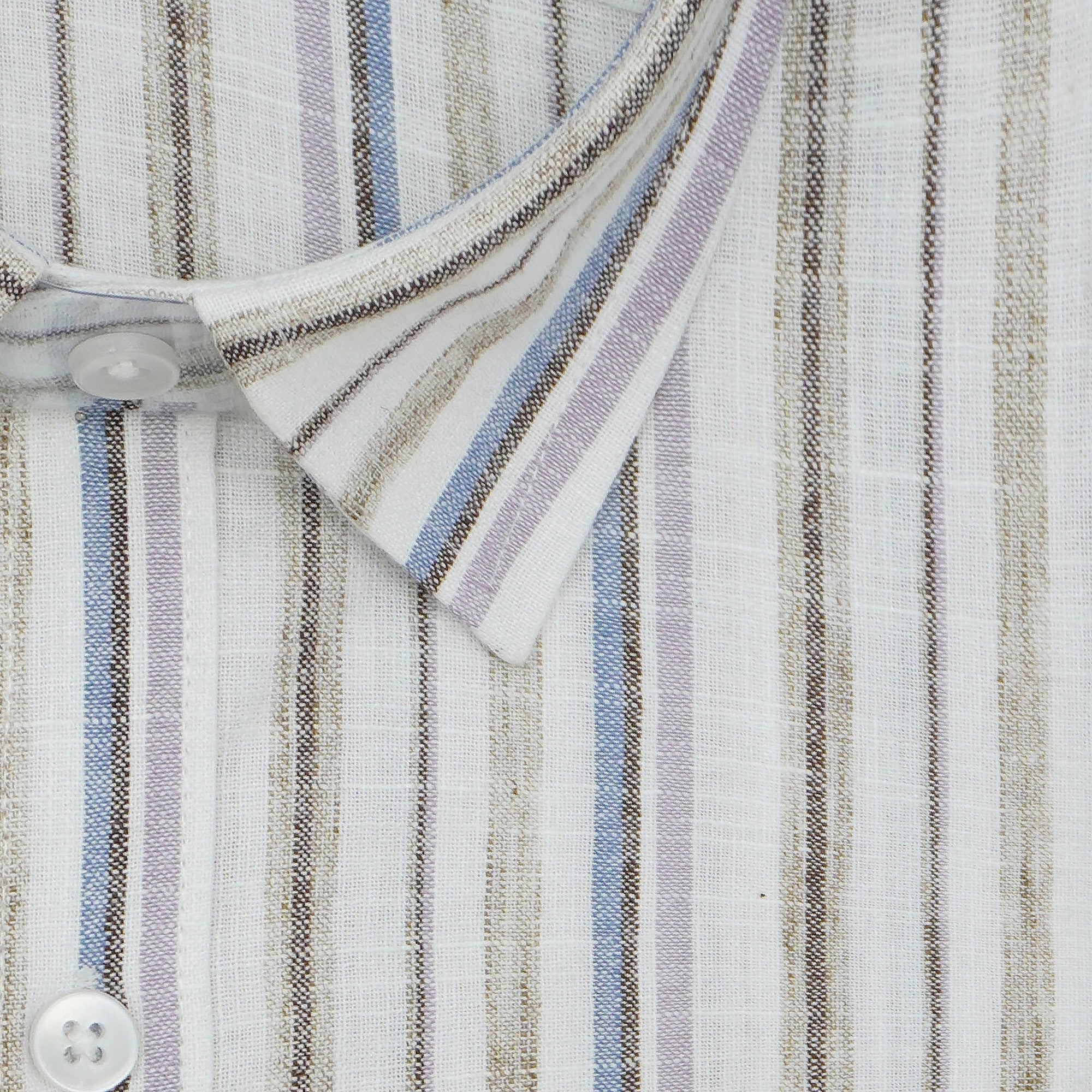 Men's Cotton Linen Striped Full Sleeves Shirts (Brown)