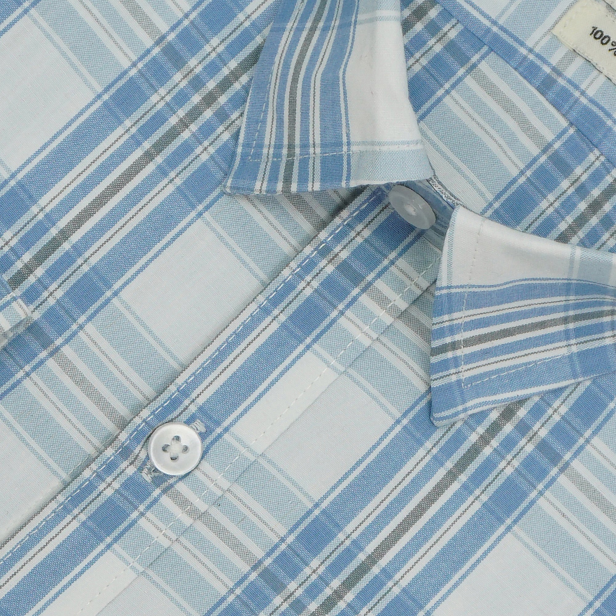 Men's 100% Cotton Checkered Full Sleeves Shirt (Blue)