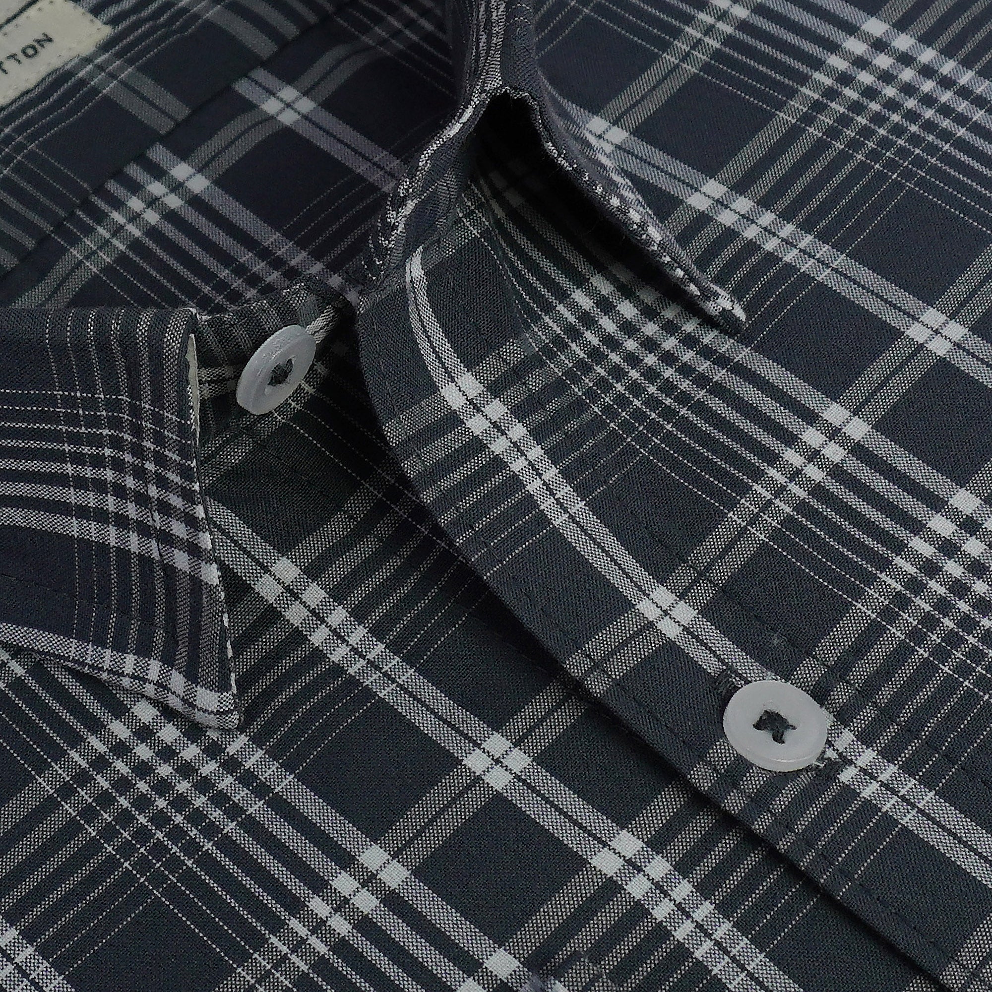 Men's 100% Cotton Checkered Full Sleeves Shirt (Grey)