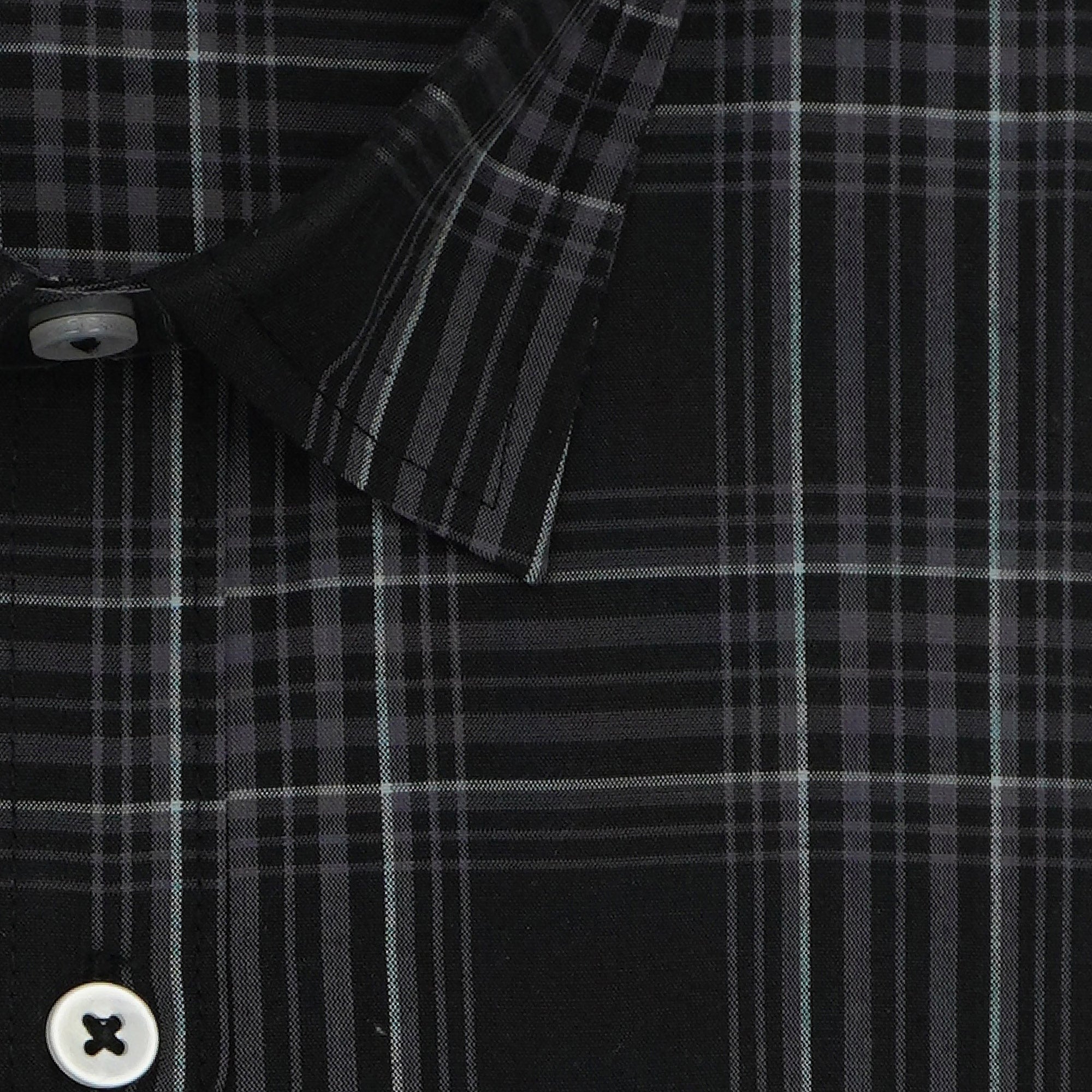 Men's 100% Cotton Checkered Full Sleeves Shirt (Black)