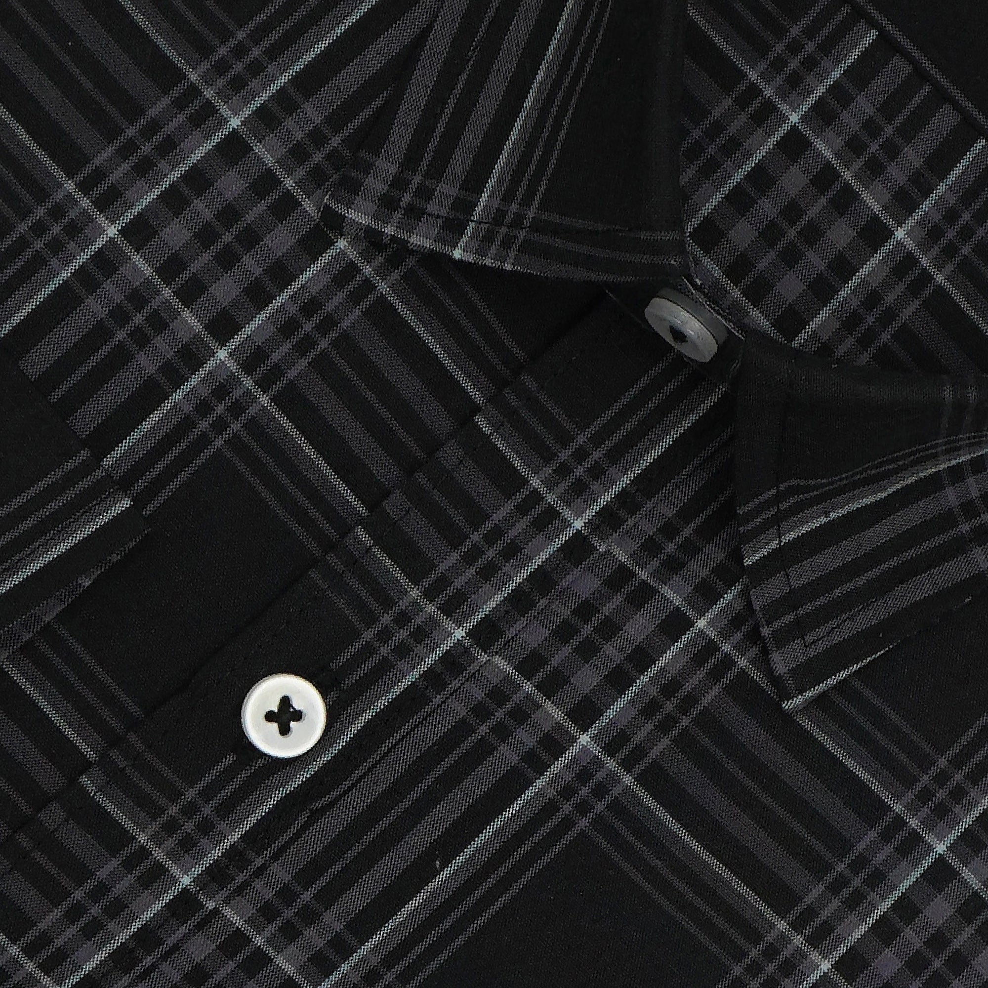 Men's 100% Cotton Checkered Full Sleeves Shirt (Black)