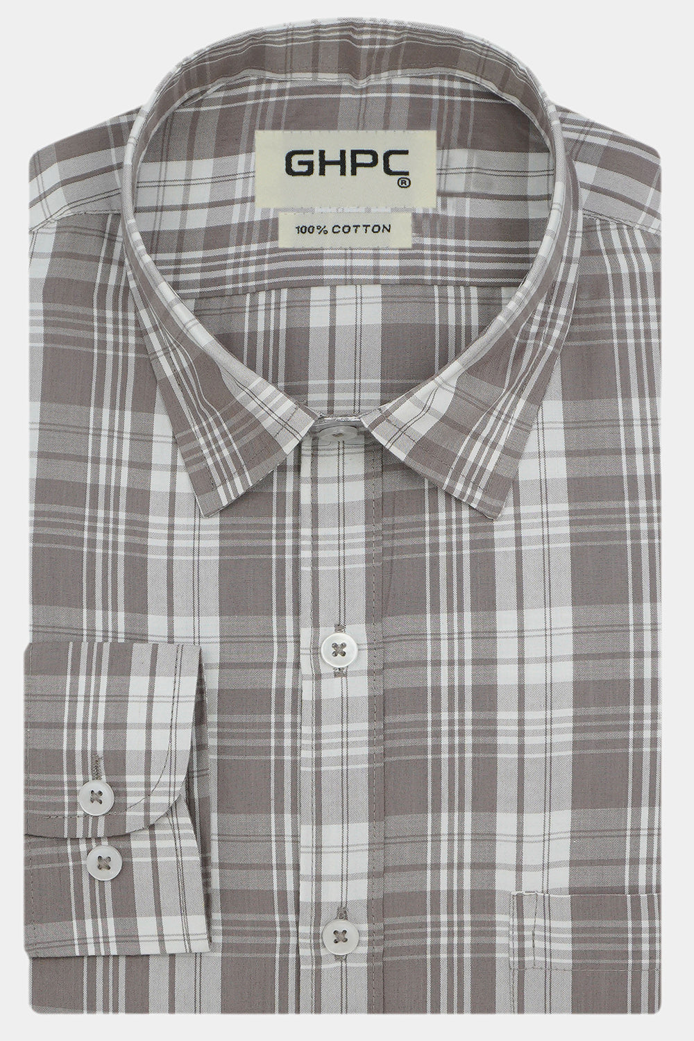 Men's 100% Cotton Checkered Full Sleeves Shirt (Brown)