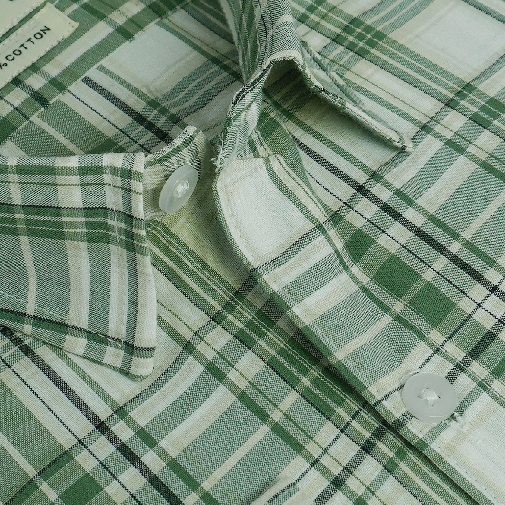 Men's 100% Cotton Checkered Full Sleeves Shirt (Green)