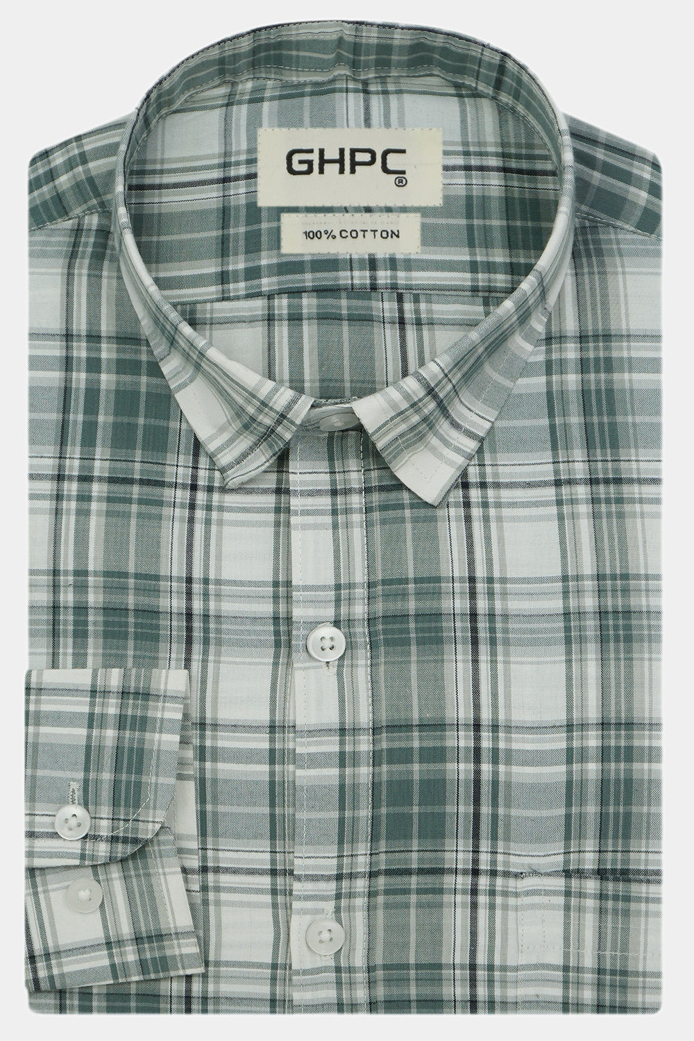 Men's 100% Cotton Checkered Full Sleeves Shirt (Grey)
