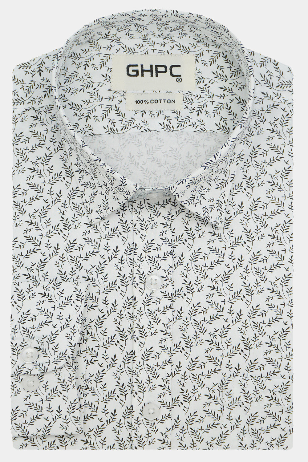 Men's 100% Cotton Printed Full Sleeves Shirts (White)