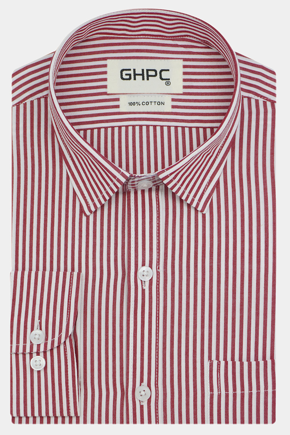 Men's 100% Cotton Striped Full Sleeves Shirts (Red)