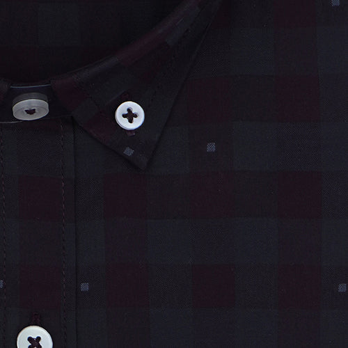 Men's 100% Cotton Gingham Checkered Full Sleeves Shirt (Wine) FSF703437_2