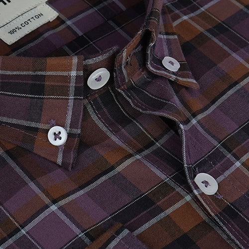 Men's 100% Cotton Plaid Checkered Full Sleeves Shirt (Mauve) FSF704068_4
