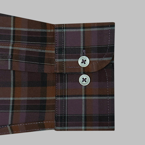 Men's 100% Cotton Plaid Checkered Full Sleeves Shirt (Mauve) FSF704068_5