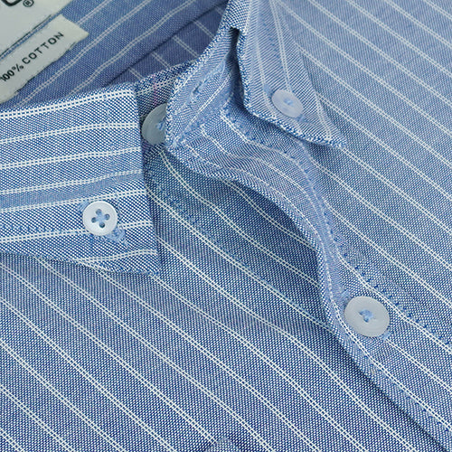 Men's 100% Cotton Chalk Striped Full Sleeves Shirt (Blue) FSF705547_3