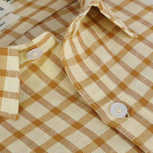 Men's 100% Linen Windowpane Checks Half Sleeves Shirt (Yellow) FSH1000210_4