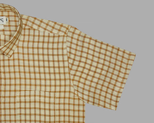 Men's 100% Linen Windowpane Checks Half Sleeves Shirt (Yellow) FSH1000210_5