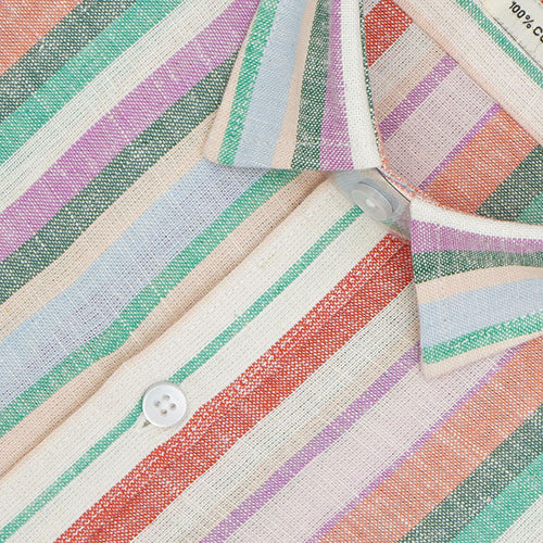 Men's 100% Cotton Roman Striped Half Sleeves Shirt (Multicolor) FSH1000553_3