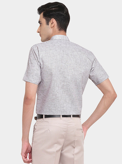 Men's Cotton Linen Plain Solid Half Sleeves Shirt (Navy)