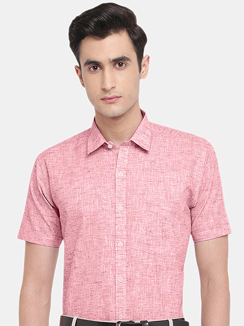 Men's Cotton Linen Plain Solid Half Sleeves Shirt (Red)