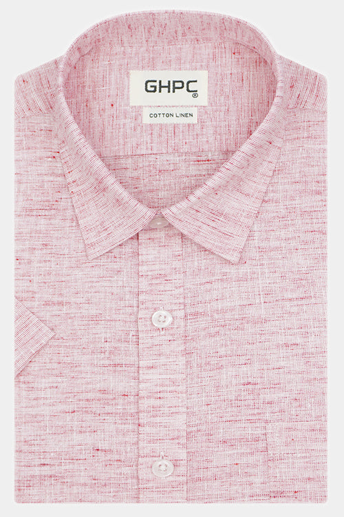 Men's Cotton Linen Plain Solid Half Sleeves Shirt (Red)