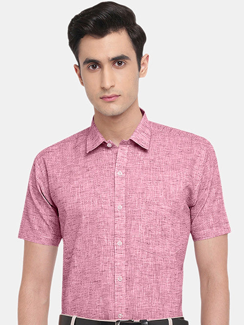 Men's Cotton Linen Plain Solid Half Sleeves Shirt (Pink)
