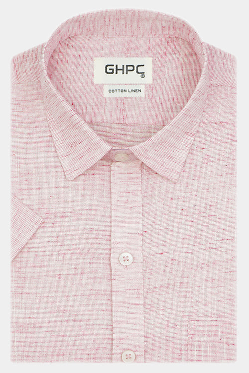 Men's Cotton Linen Plain Solid Half Sleeves Shirt (Pink)