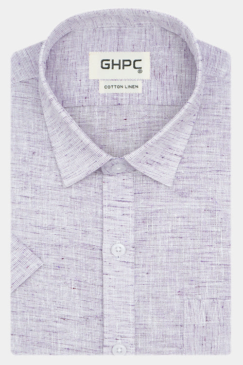 Men's Cotton Linen Half Sleeves Plain Solid Shirt (Purple)
