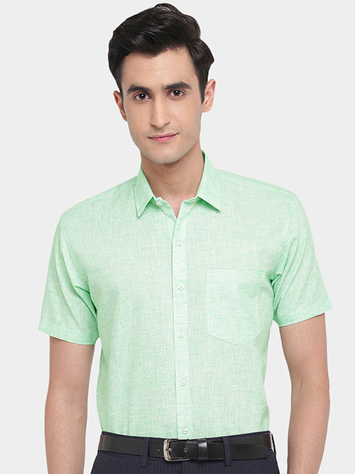Men's Cotton Linen Plain Solid Half Sleeves Shirt (Sea Green)