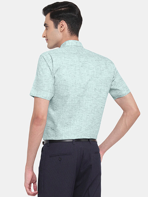 Men's Cotton Linen Plain Solid Half Sleeves Shirt (Green)