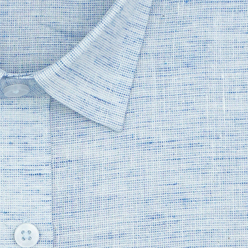 Men's Cotton Linen Half Sleeves Plain Solid Shirt (Blue)