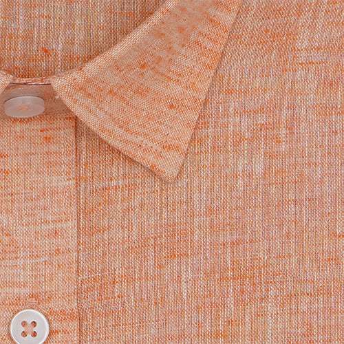 Men's Cotton Linen Plain Solid Half Sleeves Shirt (Orange)